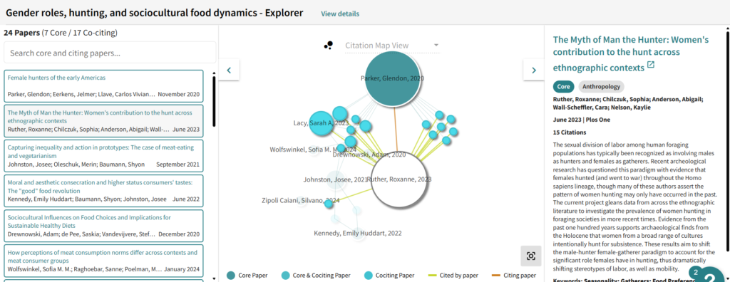 Interface of Research Horizon Navigator with network citation map